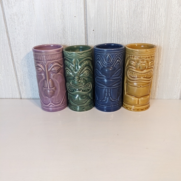 Accoutrements Tiki Ceramic Drinking Mugs Set of 4 Multicolor Ceramic 5.5" 2001 - Picture 1 of 5